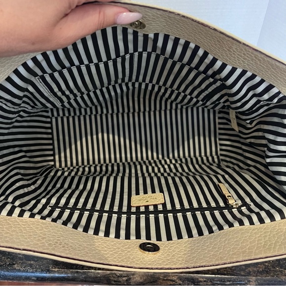 Kate Spade Tote Pebbled Cream Black Two Tone Shoulder Bag Purse Linda Southport - Picture 6 of 11